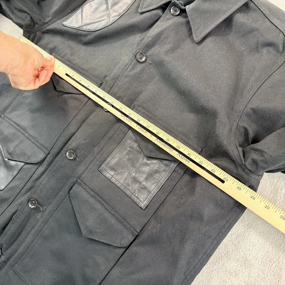 Polo Ralph Lauren Oilskin Waxed Canvas Leather Black Hunting Jacket Coat Men XL